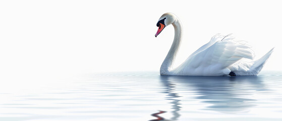 Wall Mural - A swan is swimming in a body of water