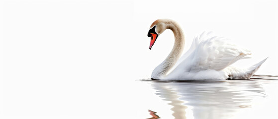 Wall Mural - A swan is swimming in a body of water