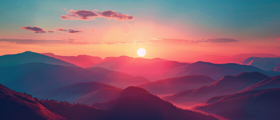 Wall Mural - A beautiful mountain range with a pink and orange sky