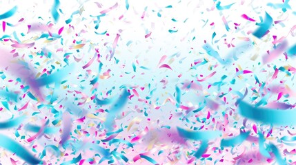 Wall Mural - A colorful explosion of confetti is scattered across the sky. The confetti is in various shades of blue, pink, and purple, creating a vibrant and festive atmosphere. Concept of joy and celebration