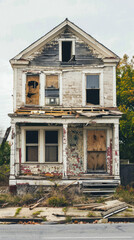 A run down house with a lot of damage