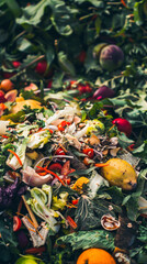 Wall Mural - A pile of food waste with a variety of fruits and vegetables including oranges