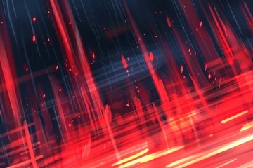 Wall Mural - Mesmerizing red data rain composed of intricate code descends upon a dark, ethereal landscape. Glowing digital lines and subtle sparkles hint at a futuristic world.