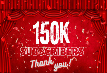 Colorful Vector Illustration of 150K Subscribers Celebration with Confetti and Streamers - Joyful Milestone Achievement in Vibrant Design - Perfect for Social Media, Blogs, and Online Celebrations!