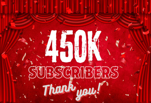 Vector Illustration: Celebrating 450K Subscribers Milestone with Confetti Blast and Streamers - Joyful Social Media Achievement in High-Quality Vector Format