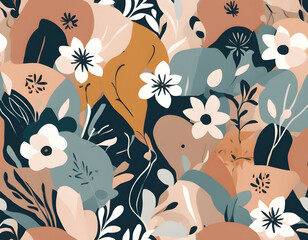 Poster - Modern abstract floral vector pattern. Collage contemporary seamless pattern. Hand drawn cartoon style pattern.