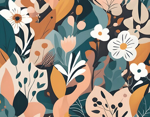 Wall Mural - Modern abstract floral vector pattern. Collage contemporary seamless pattern. Hand drawn cartoon style pattern.