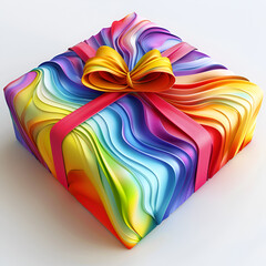 birthday present with rainbow colored swirls gift box , generative ai