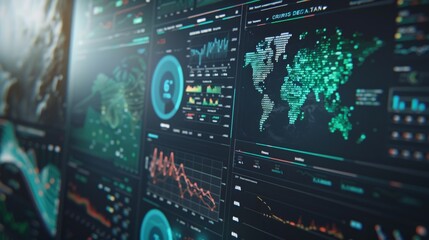 Wall Mural - a thought-provoking depiction of a computer monitor displaying climate change data trends, with comp