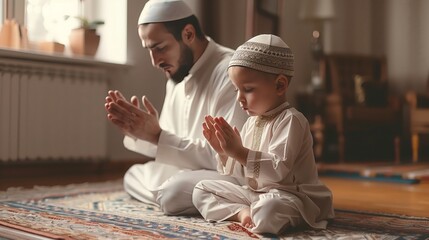 Wall Mural - Muslim boy learning how to make Dua to Allah