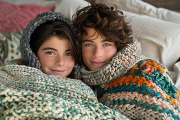 Wall Mural - Close-up photo of Caucasian couple cuddling in bed at home