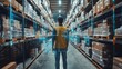 © chaisiri - Augmented reality in a futuristic warehouse, optimizing package delivery and picking for a streamlined supply chain.