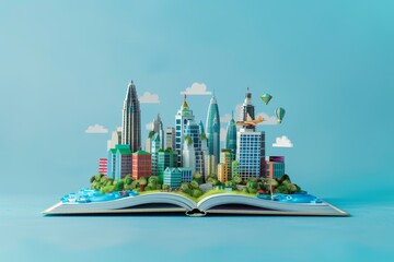 Wall Mural - 3d illustration of a big city landscape on the book