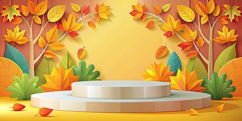 Canvas Print - Cheerful autumn-themed background with sunflowers and leaves.