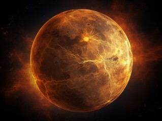 Wall Mural - A stunning, fiery depiction of a celestial body, capturing the intricate details and intense colors of a blazing planet against a dark backdrop.