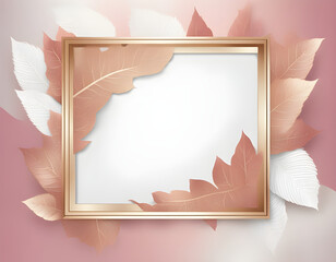 White frame on a metallic Rose gold leaves textured background vector