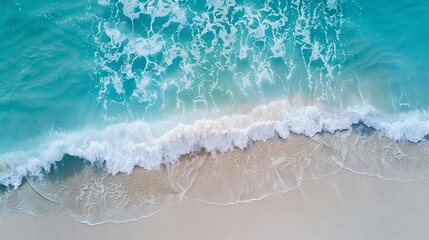 Wall Mural - aerial view of tropical white sand beach wave foam drone photography 11