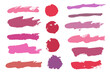 © amovitania - Brush strokes vector. Purple, red and pink backgrounds. Lipstick or nail polish strokes. Grunge design elements. Makeup brush texture banners. Long and round painted objects