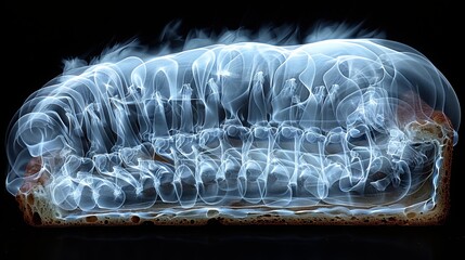 Poster - X-ray scan of a loaf of bread, showing the air pockets and density.