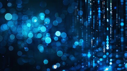 Wall Mural - Digital binary code background with blue bokeh lights and data technology