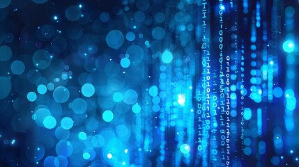 Wall Mural - Digital binary code background with blue bokeh lights and data technology