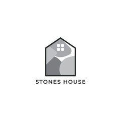 Wall Mural - ILLUSTRATION ROCK HOUSE. ARCHITECTURE BUILDING SIMPLE MINIMALIST LOGO ICON FLAT COLOR DESIGN VECTOR. GOOD FOR REAL ESTATE, PROPERTY INSDUSTRY