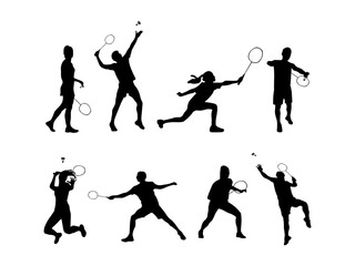 badminton player silhouette. man and woman badminton player silhouette. set of badminton player silhouettes isolated on a white background.