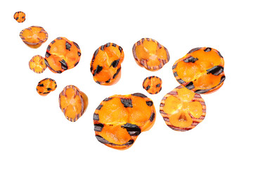 Sticker - Slices of grilled bell peppers in air on white background