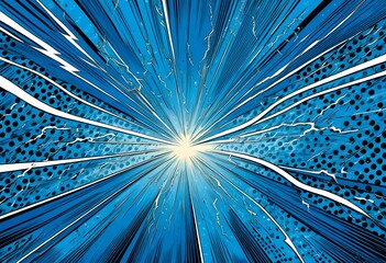 vibrant blue comic background with dynamic lines and stars