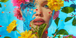 © inspiring  - Surreal Floral Portrait Woman with Vibrant Flowers and Artistic Paint Splashes