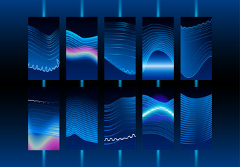 Wall Mural - business abstraction with infographics style data display blocks in blue glowing lights. tech abstra