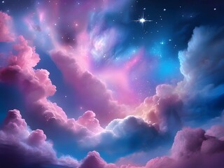 Celestial fantasy landscape with brilliant clouds and dazzling starry sky