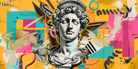 Wall Mural - Classical Bust of David with Vibrant Pop Art Graffiti Background