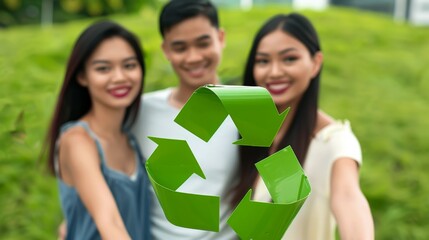 Sticker - a group of people holding a recycling symbol