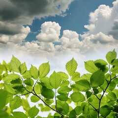 Wall Mural - green leaves against blue sky