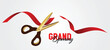 © ArtDown - red ribbon cut with scissors grand opening ceremony vector poster