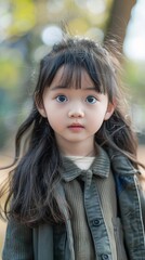 Wall Mural - 4 year old Chinese girl with long hair, big eyes, round face