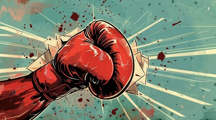 Vibrant Comic Book Style Boxing Glove Breaking Through Paper - Bold Graphic Poster for Sports and Martial Arts Designs