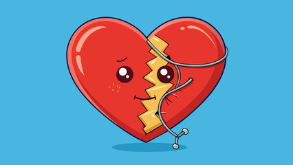 Sticker - A broken heart mended together with golden thread symbolizing the healing power of hope in repairing even the most shattered parts of ourselves.. Cartoon Vector.