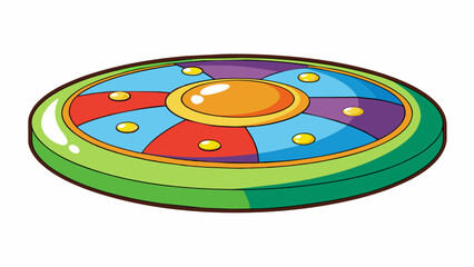 Sticker - A flat round disc with a colorful design etched on its surface. It has a slight weight to it and can be thrown or used to play music.. Cartoon Vector.