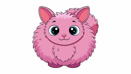 Wall Mural - A fluffy plush toy in the shape of a round animal with two long ears and a fluffy tail. Its fur is a vibrant shade of pink and has a velvety texture.. Cartoon Vector.