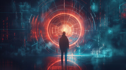 Wall Mural - arafed image of a man standing in front of a futuristic tunnel