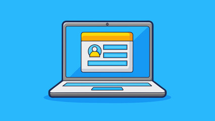 Sticker - A laptop screen displaying a login page requiring a username and password to access the computers files and programs. The login page has a simple. Cartoon Vector.