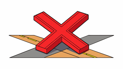 Canvas Print - A large bolded red X painted on the ground intended to indicate a stopping point for vehicles or pedestrians. The lines are crisp and straight. Cartoon Vector.