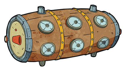 Poster - A large cylindrical object with a rough texture and various dials and s on the surface. It has a strong metallic smell and a heavy weight.. Cartoon Vector.