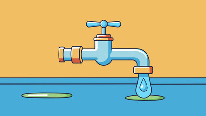 Canvas Print - A leaky faucet with a constant drip causing a small puddle to form on the countertop.. Cartoon Vector.