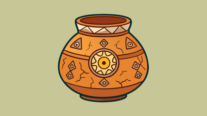 Poster - An ancient clay pot adorned with intricate patterns and symbols serves as a vessel for both water and history. Its cracked and aged exterior holds. Cartoon Vector.