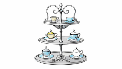 Wall Mural - An elegant silver stand adorned with intricate designs and curves. It stands tall and slim with a round base for stability. The top of the stand has. Cartoon Vector.