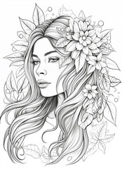 Wall Mural - a woman with flowers in her hair and leaves on her head