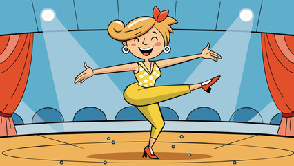 Sticker - A professional dancer her body fluid and expressive as she gracefully moves across the stage her facial expressions conveying a range of emotions with. Cartoon Vector.